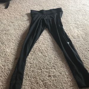 Mesh holographic black leggings